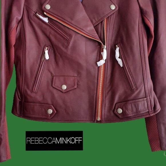REBECCA MINKOFF NEW MERLOT WES Lambskin Leather Moto Jacket M - Picture 6 of 11